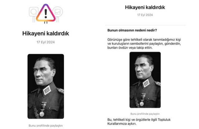 Instagram, Atatürk'ün Fotoğrafını 'Tehlikeli Kişi' Gerekçesiyle Kaldırdı