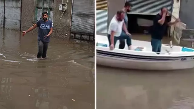 Not Italy, but Adana! Citizens enjoying a boat ride in the city hit by the flood.