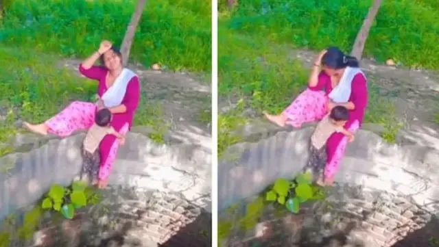 A mother filming a social media video by the edge of a well, disregarding her child's life, has drawn criticism.