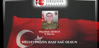 Eskişehir Valisi'nden Şehit Piyade Sözleşmeli Er Maşallah Abakay İçin Taziye Mesajı