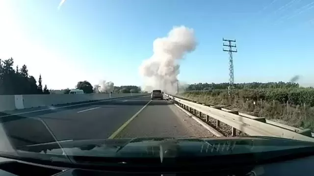 The moments when the missile fired by Hezbollah fell onto the highway were captured on camera.