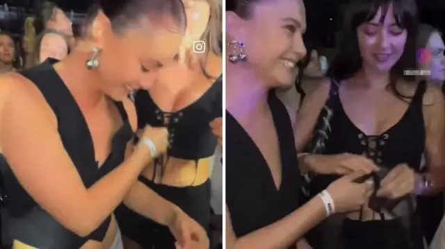 A shocking moment at the concert! She took off her bra and threw it at the artist on stage.