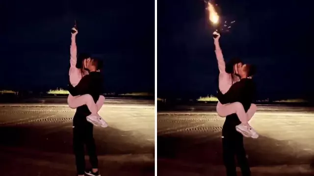 On one hand, he kissed his girlfriend while on the other hand, he fired shots into the air.