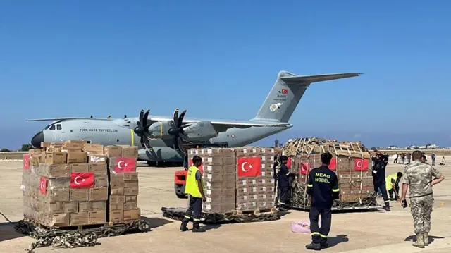 The humanitarian aid plane sent by Turkey has arrived in Lebanon.