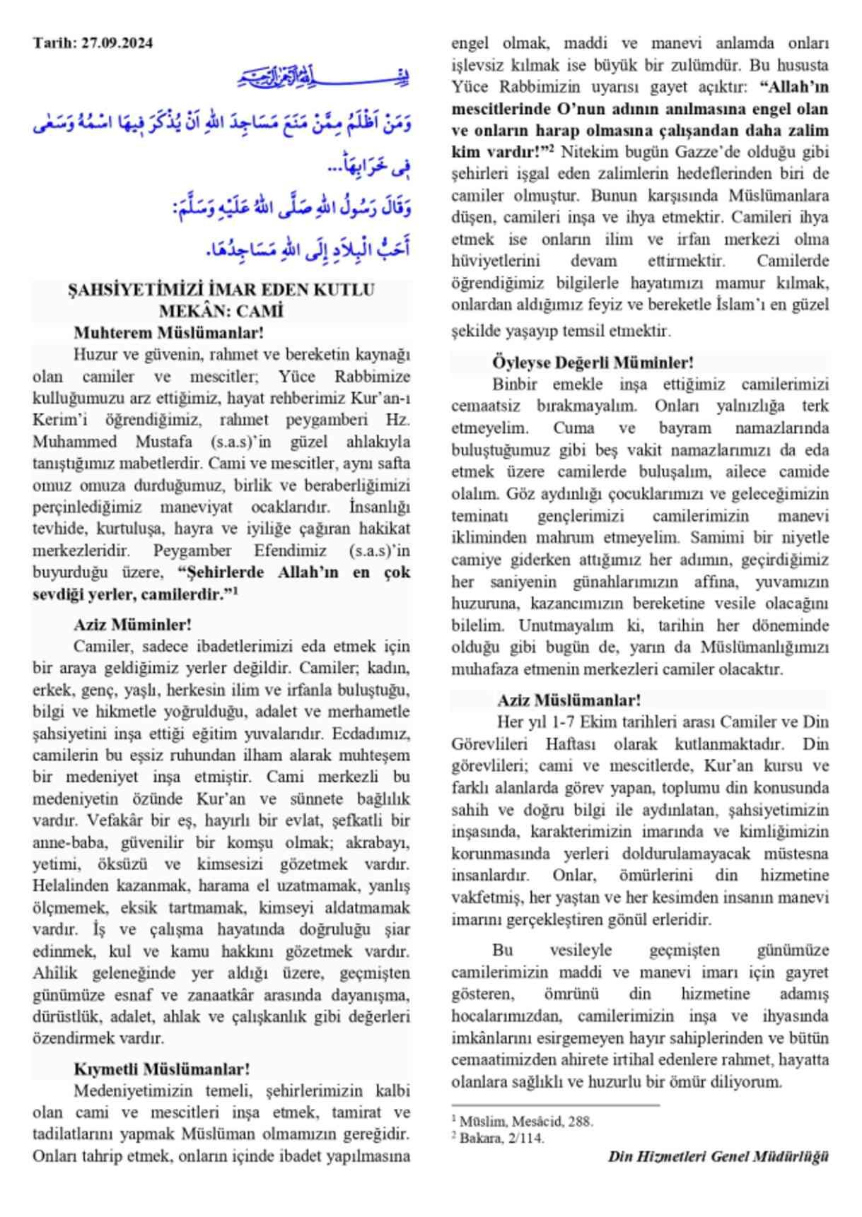 27 Eylül Cuma Hutbesi yayınlandı! 27 Eylül Cuma Hutbesi tam metni! 27 Eylül Cuma Hutbesi yayınlandı! 27 Eylül Cuma Hutbesi tam metni!