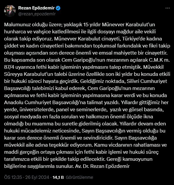 Cem Garipoğlu'nun mezarı neden açılacak? Münevver Karabulut cinayeti olayı nedir?