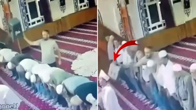 A strange incident in the mosque! Someone attacked the imam who was leading the prayer with a stool.