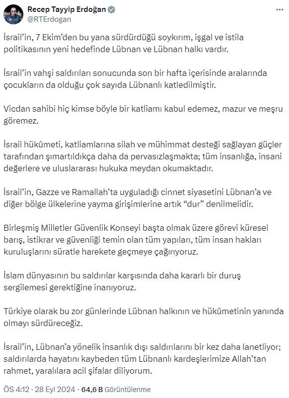 دعوة الرئيس أردوغان للأمم المتحدة بشأن لبنان: يجب التحرك بسرعة ضد إسرائيل