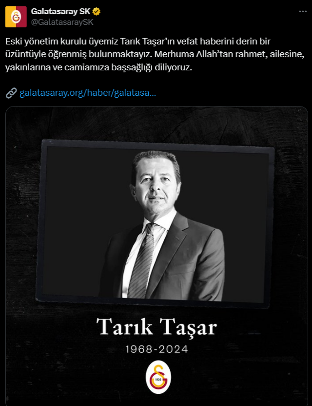 Former Galatasaray board member Tarık Taşar has passed away