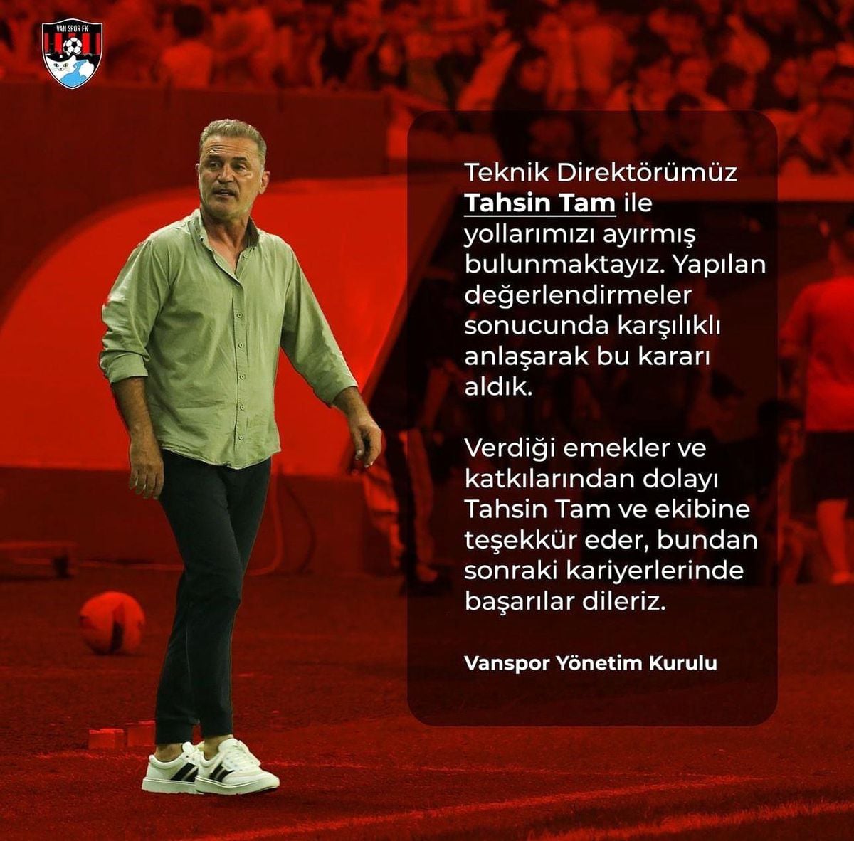 Vanspor Teknik Direktörü Tahsin Tam ile Anlaşmalı Olarak Ayrıldı