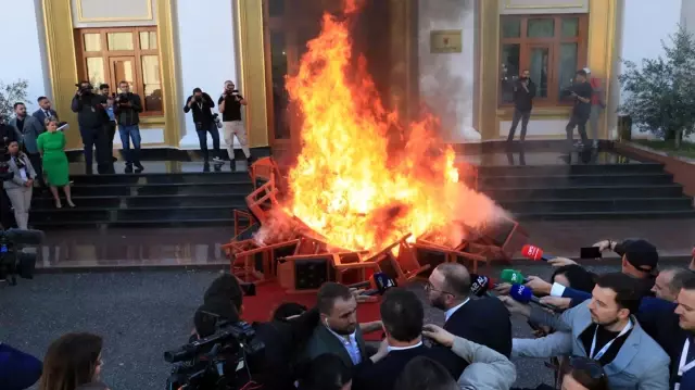 It turns out there are worse than ours! In Albania, unruly MPs set fire to parliamentary seats.