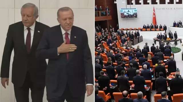 When President Erdoğan arrived at the Grand National Assembly of Turkey, only the DEM Party group did not stand up.