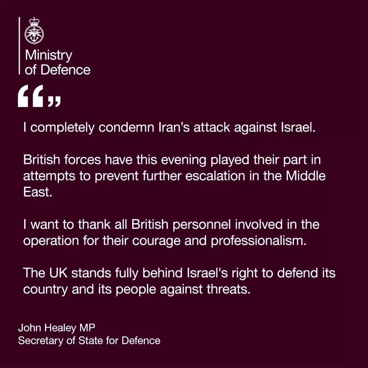 İngiltere Savunma Bakanı Healey'den İran'ın Saldırılarına Tepki