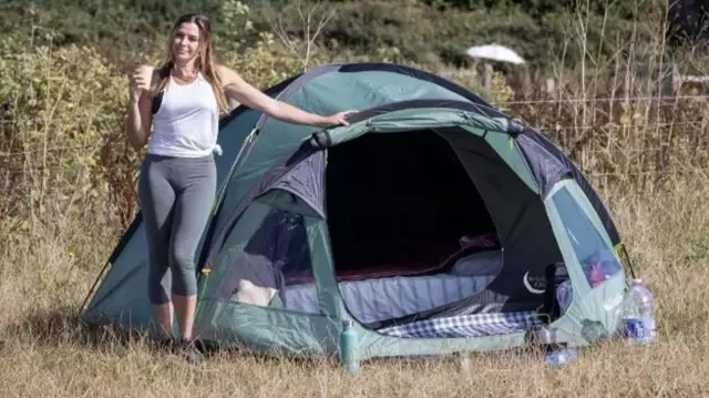 The former Playboy model Louise Glover, who became homeless, has started living in a tent.