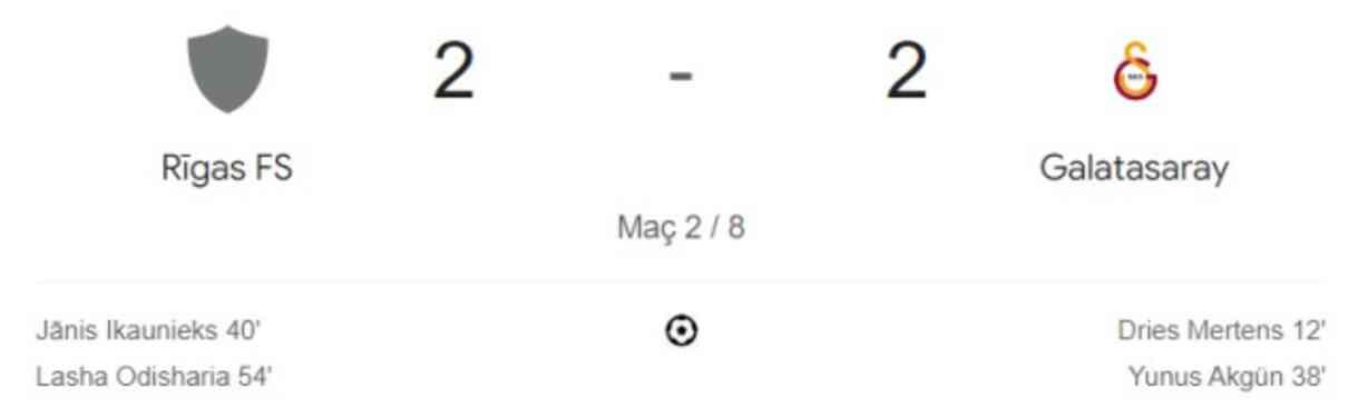Rigas FC Galatasaray maçı kaç kaç, bitti mi? MAÇ SONUCU! Rigas FC Galatasaray golleri kim attı, canlı maç anlatımı!