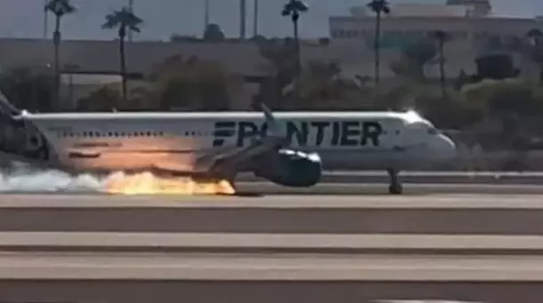 The wheels of a plane carrying 200 passengers caught fire during landing in Las Vegas.