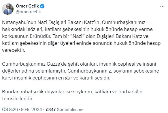 Strong reaction to Israeli Minister Katz targeting President Erdoğan from Turkey