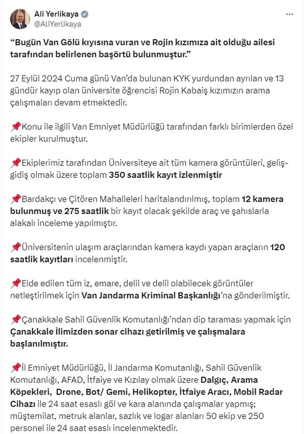 Van'da Kayıp Öğrenci Rojin Kabaiş'in Başörtüsü Bulundu