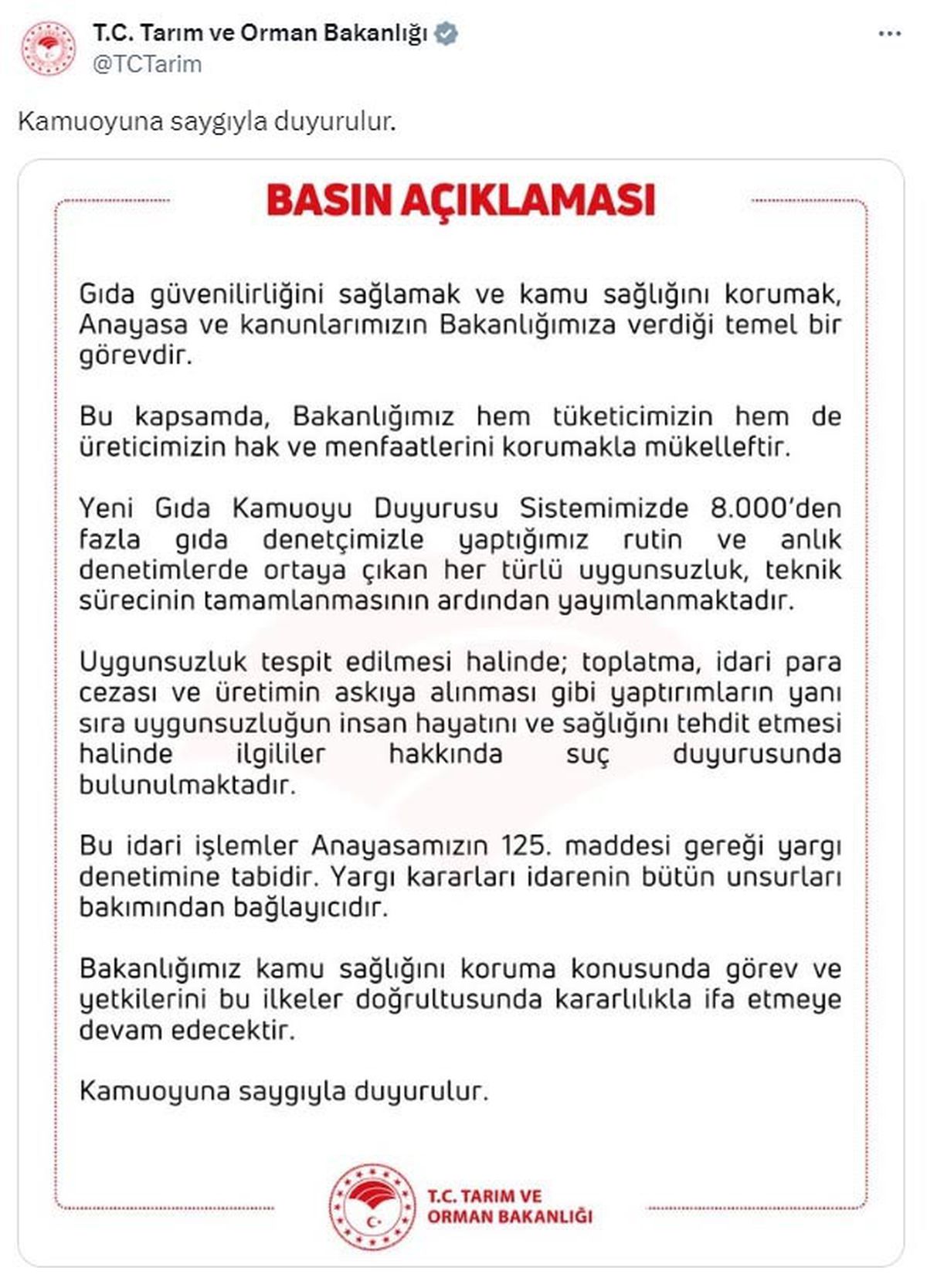 Gıda Denetimleri Artıyor, Uygunsuzlukları Bildirme Sistemi Kuruldu