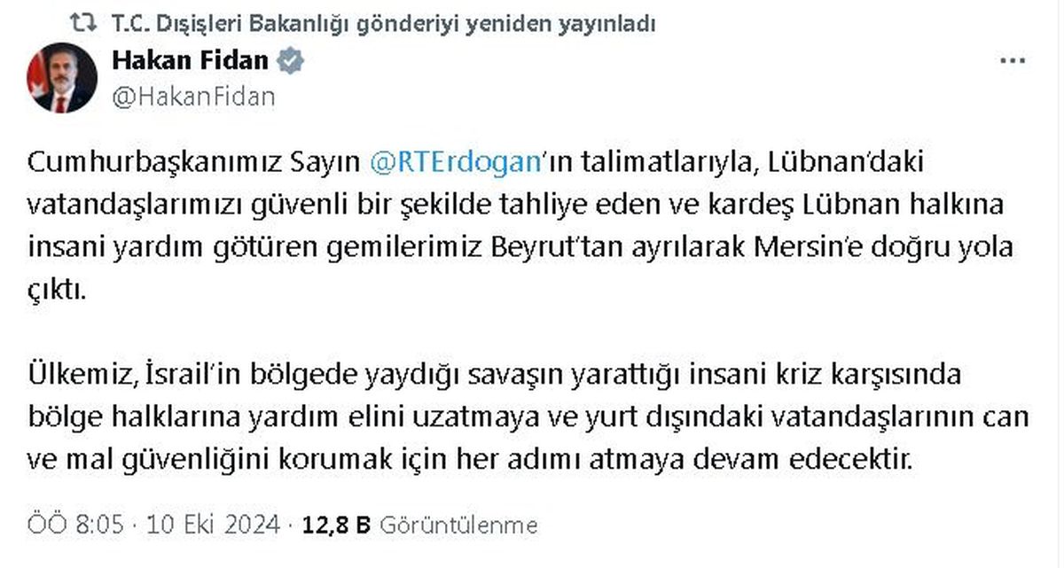 Lübnan'daki Türk Vatandaşları için Tahliye Gemileri Yola Çıktı