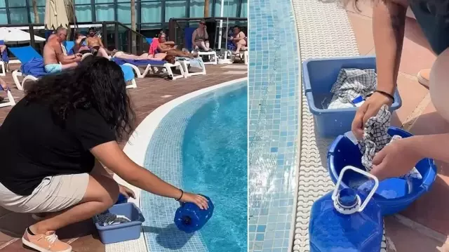 In Spain, anti-tourism activists washed dishes and laundry in the pool of a hotel where tourists were staying.