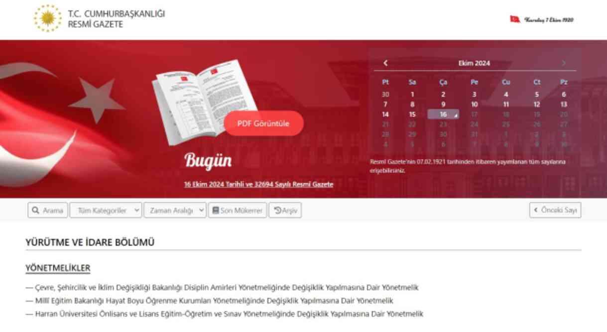 Kabinede bakanlar değişikliği Resmi Gazete'de (17 Ekim 2024) yayınlandı mı?