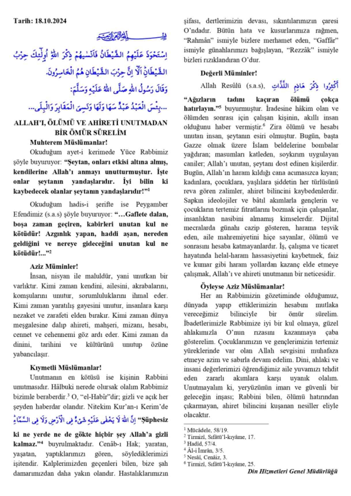 18 Ekim Cuma Hutbesi yayınlandı! 18 Ekim Cuma Hutbesi tam metni! 18 Ekim Cuma Hutbesi yayınlandı! 18 Ekim Cuma Hutbesi tam metni!