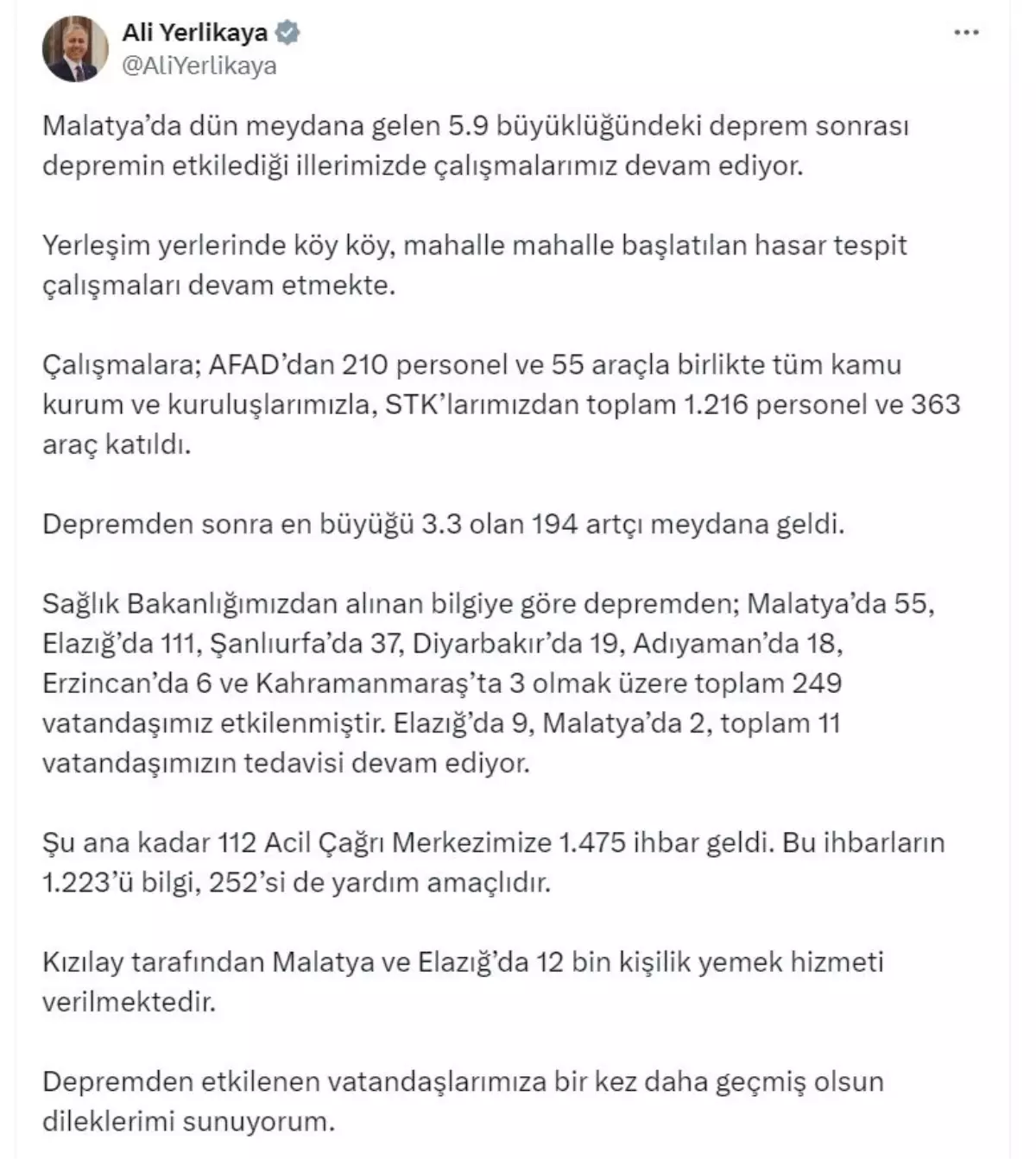 Malatya'da 5.9 Büyüklüğünde Deprem: 249 Kişi Etkilendi