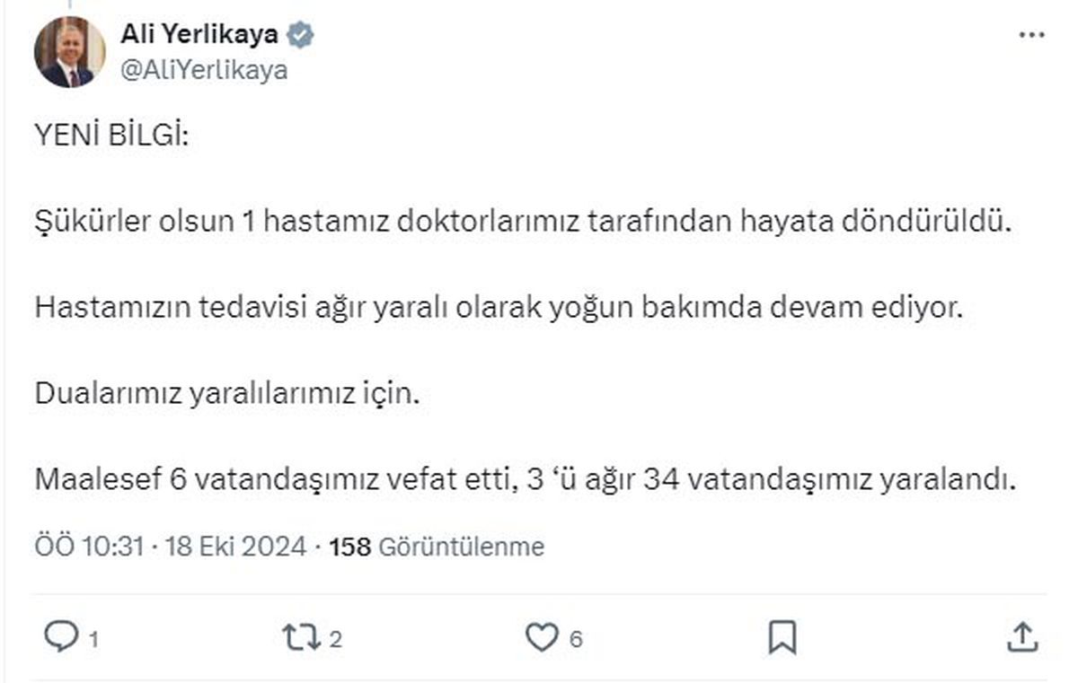 Kazadaki Yaralı Hayata Döndürüldü, 6 Ölü 34 Yaralı