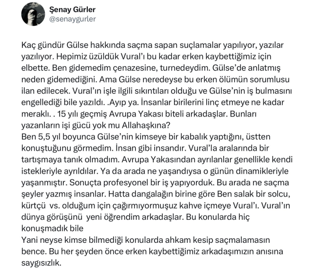 Support for Gülse Birsel, who was lynched, from Şenay Gürler, Fatoş of Avrupa Yakası