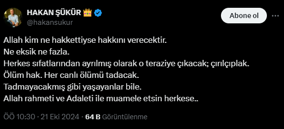 First comment from Hakan Şükür, a FETÖ fugitive, after the death of Fethullah Gülen