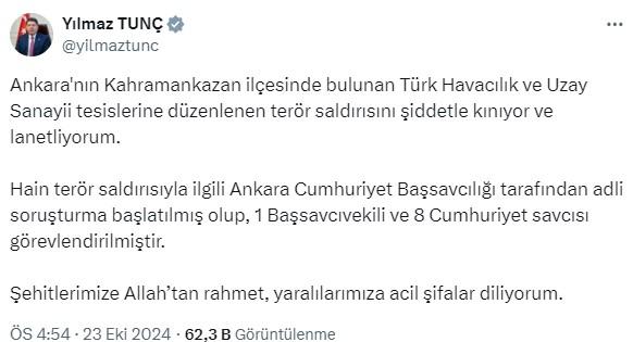 İçişleri Bakanı Yerlikaya: TUSAŞ'a yapılan terör saldırısında maalesef 3 şehidimiz, 14 yaralımız var