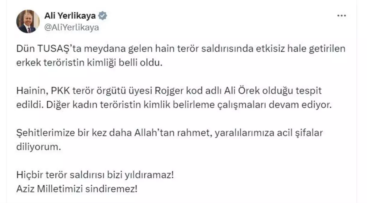 TUSAŞ'a saldıran teröristin kimliği belli oldu: PKK üyesi 'Rojger'
