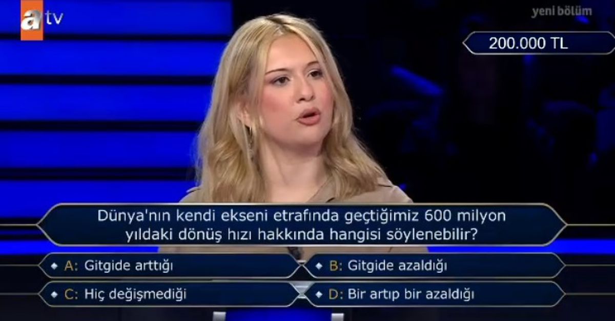Dünya'nın kendi ekseni etrafında geçtiğimiz 600 milyon yıldaki dönüş hızı hakkında hangisi söylenebilir? Dünyanın dönüş hızı değişir mi?