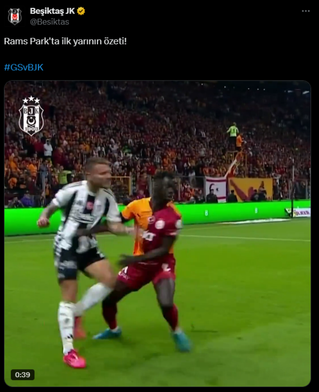 Incident post by Beşiktaş during the derby sharing highlights from the match