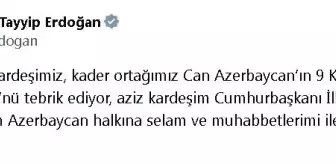 Cumhurbaşkanı Erdoğan, Azerbaycan'ın 'Devlet Bayrak Günü'nü kutladı