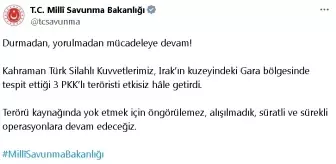 Irak'ın Kuzeyinde 3 PKK'lı Terörist Etkisiz Hale Getirildi