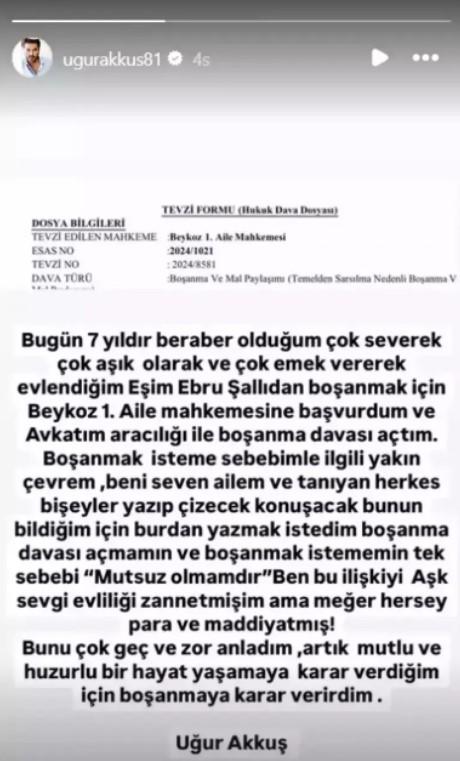 Ebru Şallı ve Uğur Akkuş'tan Boşanma Haberi