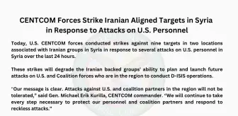 ABD Merkez Komutanlığı Suriye'de İranlı Gruplara Hava Saldırısı Düzenledi