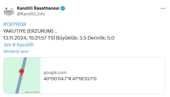 ERZURUM'DA DEPREM! Erzurum'da deprem mi oldu, kaç şiddetinde? 13 Kasım Erzurum'da nerede deprem oldu?