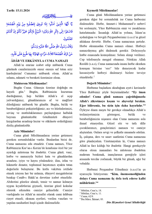 15 Ekim Cuma Hutbesi yayınlandı! 15 Ekim Cuma Hutbesi tam metni! 15 Ekim Cuma Hutbesi yayınlandı! 15 Ekim Cuma Hutbesi tam metni!