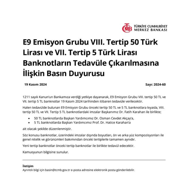 Official Gazette Central Bank announcement published! Today, 5 and 50 TL banknotes are being put into circulation