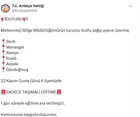 Bugün okullar tatil mi 22 Kasım Cuma?