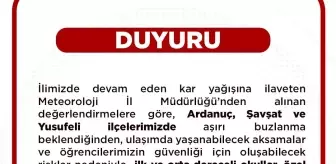 Artvin'de Kar Yağışı Nedeniyle Eğitime Ara Verildi