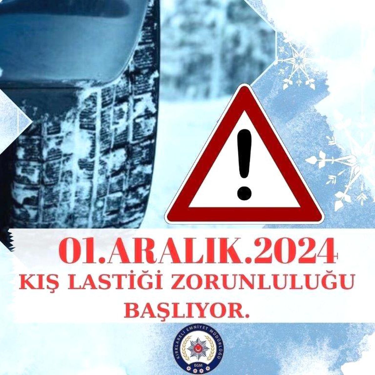 Kırklareli'nde Kış Lastiği Zorunluluğu 1 Aralık'ta Başlıyor