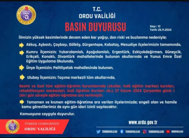Yarın okul tatil mi? 27 Kasım Çarşamba okul yok mu?