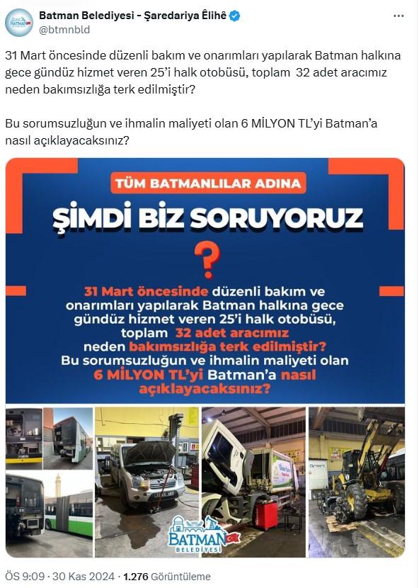 Striking question to the previous administration appointed as trustee by Batman Municipality: How will you explain 6 million TL to the people of Batman?