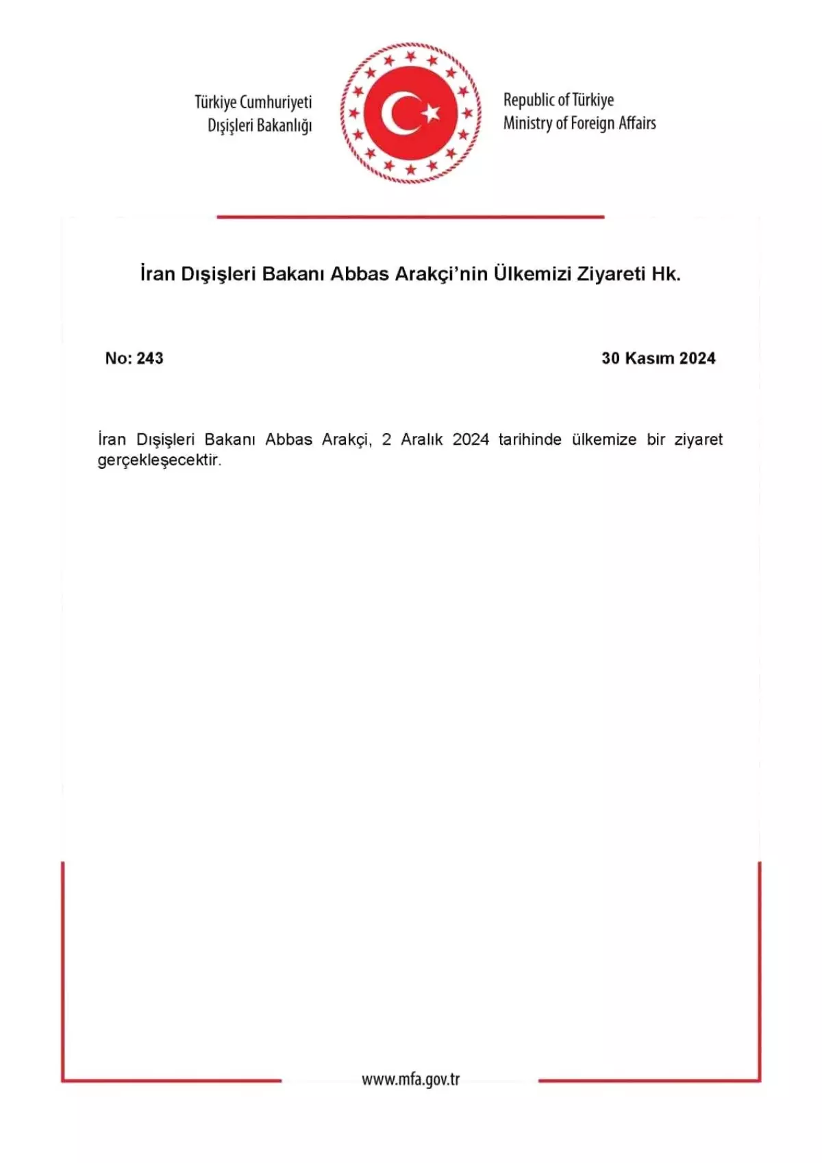 İran Dışişleri Bakanı Abbas Arakçi Türkiye'ye Geliyor