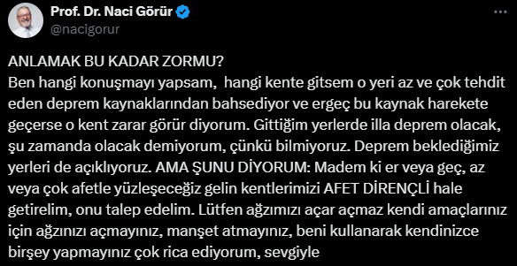 Naci Görür, Antalya depremi sonrası kentsel dönüşüme dikkat çekti