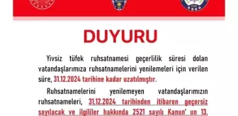 Afyonkarahisar'da Yivsiz Tüfek Ruhsat Yenileme Uyarısı